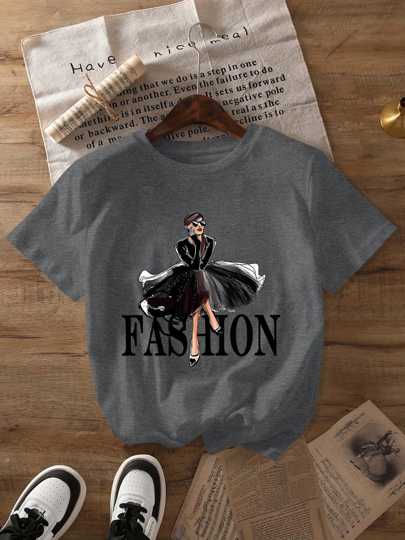 Independent Station Women'S Tops Round Neck Cartoon Printed Short-Sleeved T-Shirt-M - Image 1