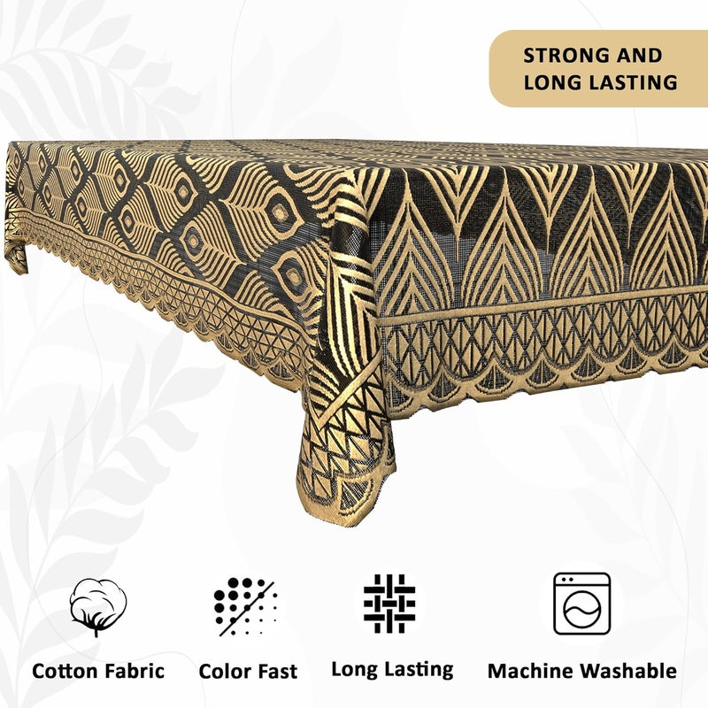 Kuber Industries Net Cotton Table Cloth for 6 Seater Dining Table | 60x90 Inch | Durable & Washable Table Sheet & Protector Cover for Home, Office & Restaurants | Pankh Design-Golden - Image 5