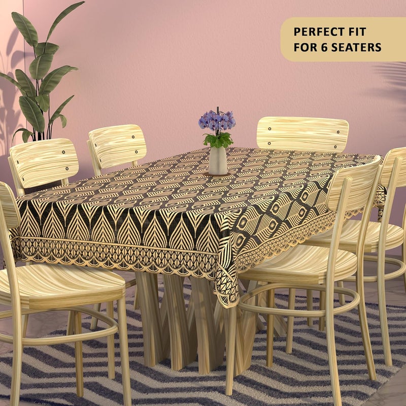 Kuber Industries Net Cotton Table Cloth for 6 Seater Dining Table | 60x90 Inch | Durable & Washable Table Sheet & Protector Cover for Home, Office & Restaurants | Pankh Design-Golden - Image 4
