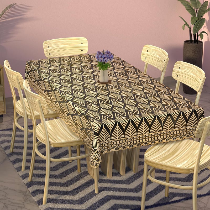 Kuber Industries Net Cotton Table Cloth for 6 Seater Dining Table | 60x90 Inch | Durable & Washable Table Sheet & Protector Cover for Home, Office & Restaurants | Pankh Design-Golden - Image 1