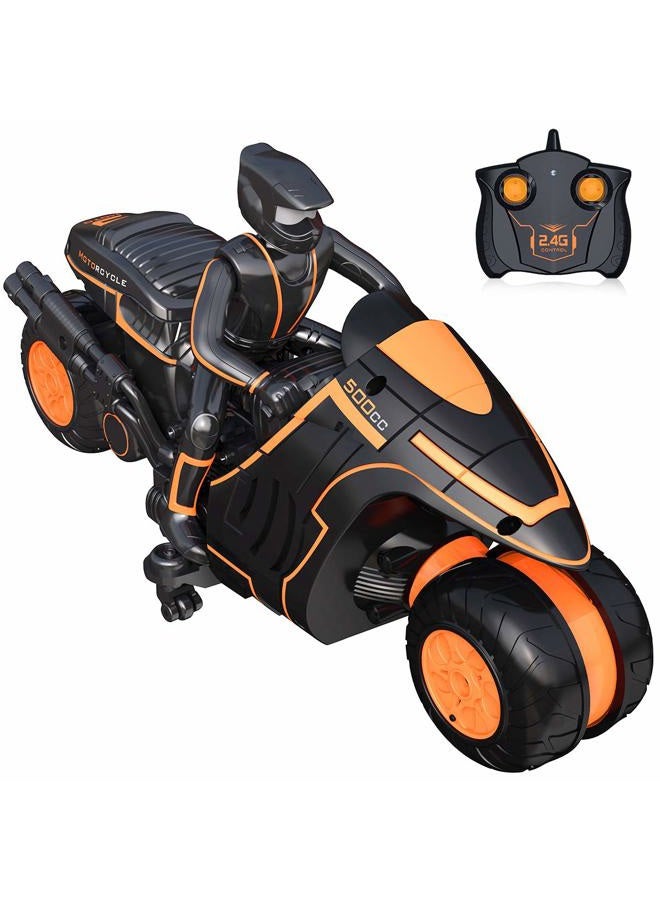 Karoter Remote Control Motorcycles , 360° Spinning Action Rotating Drift Stunt Motorbike 2WD High Speed Rc Motorbikes 2.4Ghz Radio Control Motorcyle with Riding Figure Toys for Kids Boys - Image 1