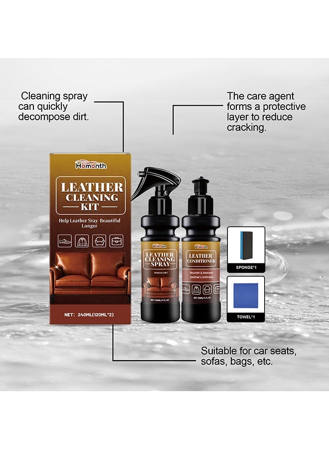 الشهر مجموعة العناية بتنظيف الجلود مع منشفة إسفنجية - منظف جلدي 120 مل وبلسم جلدي 120 مل - تجديد لمعان العناية المغذية مضاد للحشف - منظف أثاث جلدي للأرائك الجلدية مقاعد السيارة ، جميع العناصر الجلدية - طقم ترميم الأثاث والكرسي - Image 4
