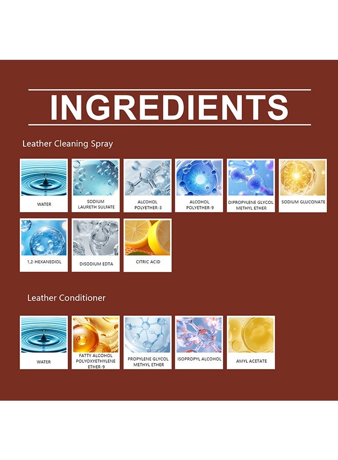 الشهر مجموعة العناية بتنظيف الجلود مع منشفة إسفنجية - منظف جلدي 120 مل وبلسم جلدي 120 مل - تجديد لمعان العناية المغذية مضاد للحشف - منظف أثاث جلدي للأرائك الجلدية مقاعد السيارة ، جميع العناصر الجلدية - طقم ترميم الأثاث والكرسي - Image 3