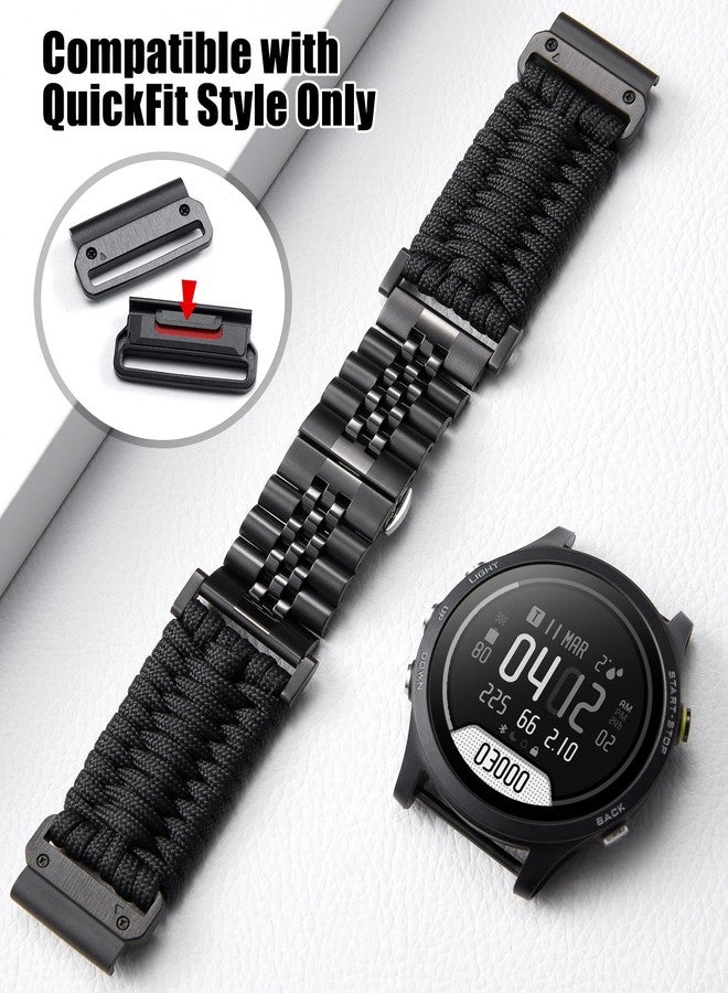BINLUN Compatible with Garmin Watch Band 22mm 26mm Braided 550 Paracord Stainless Steel Sport Strap Fit for Quickfit Fit for Fenix Fit for Forerunner Fit for Approach Fit for MARQ Fit for Quatix - Image 2