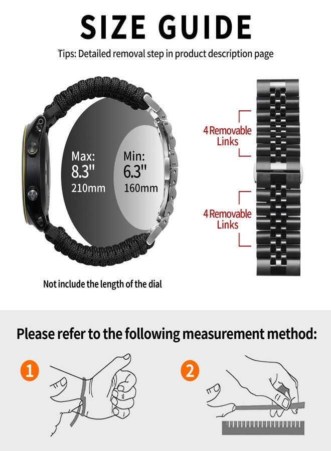 BINLUN Compatible with Garmin Watch Band 22mm 26mm Braided 550 Paracord Stainless Steel Sport Strap Fit for Quickfit Fit for Fenix Fit for Forerunner Fit for Approach Fit for MARQ Fit for Quatix - Image 5