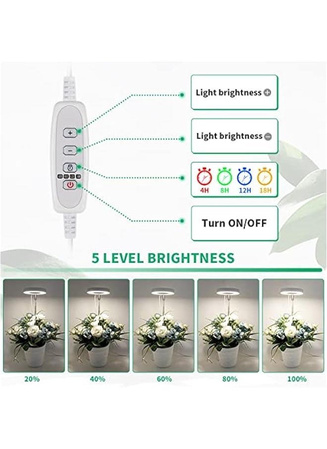 Arabest - Adjustable Height Dimmable Timer LED Grow Light for Indoor Plants - Full Spectrum 6000K White Lamp for Succulents, Bonsai - 4/8/12/18Hrs - Image 1