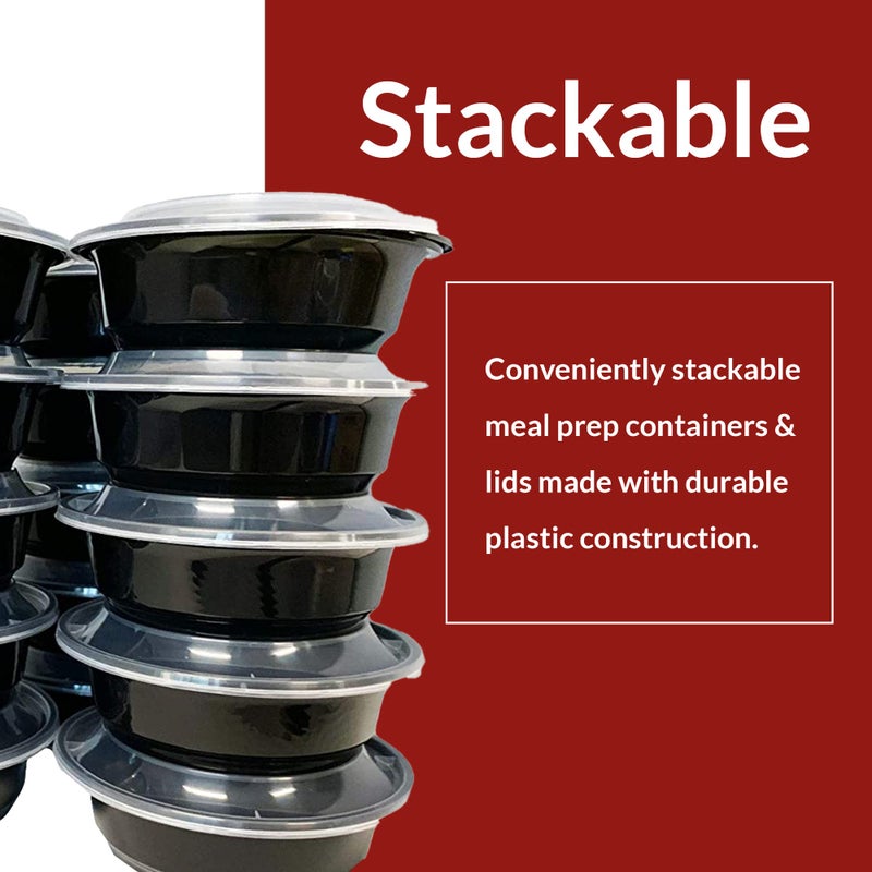 Reli. Meal Prep Container Bowls, 24 oz. | 50 Pack | Round Meal Prep Containers with Lids | Reusable 24 oz Bowls with Lids | Microwavable, Black Food Storage Boxes | Black - Image 4