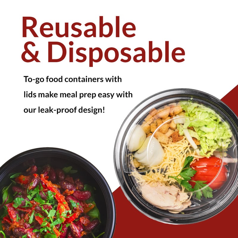 Reli. Meal Prep Container Bowls, 24 oz. | 50 Pack | Round Meal Prep Containers with Lids | Reusable 24 oz Bowls with Lids | Microwavable, Black Food Storage Boxes | Black - Image 5