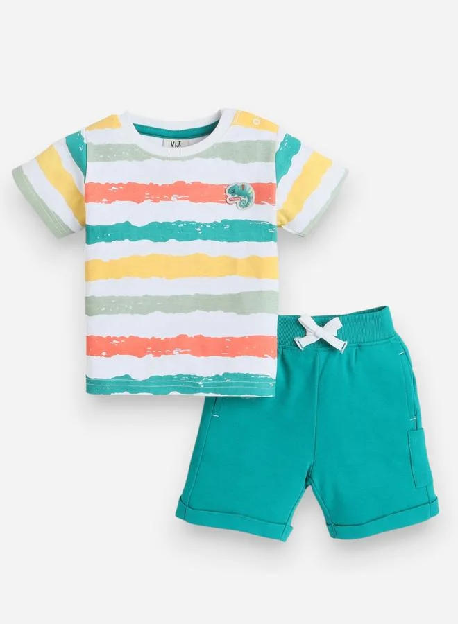 victor and jane Victor And Jane Boys Multi Striped T-Shirt and Shorts Set