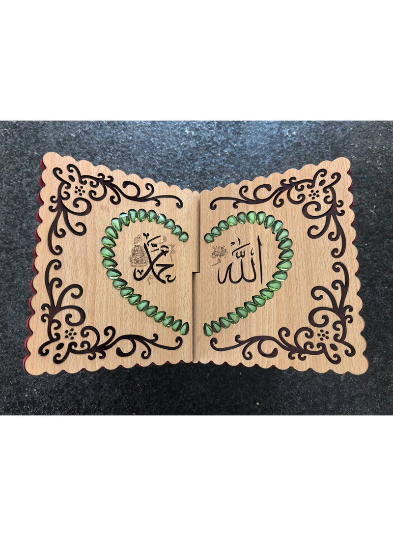 Fianser Wooden Quran Holder with Green Faux Gemstone Inlay – Traditional Carved Square Rehal – Sturdy Foldable Stand for Daily Prayer & Recitation - Image 2