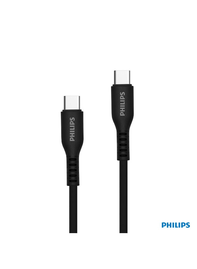 Philips 60W USB-C to USB-C Soft Silicone Fast Charging Cable ,1.2m/4ft, 480Mbps Data Sync, Tangle-Resistant, Black black - Image 1
