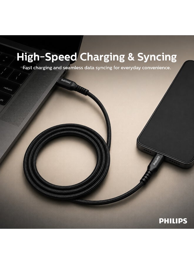 Philips 60W USB-C to USB-C Soft Silicone Fast Charging Cable ,1.2m/4ft, 480Mbps Data Sync, Tangle-Resistant, Black black - Image 5