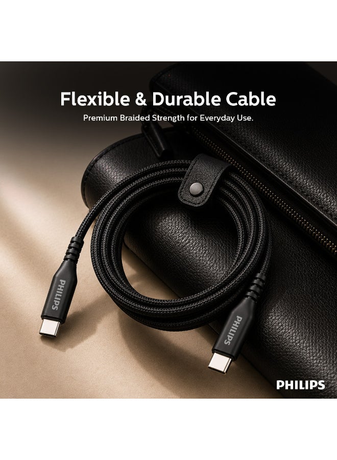 Philips 60W USB-C to USB-C Soft Silicone Fast Charging Cable ,1.2m/4ft, 480Mbps Data Sync, Tangle-Resistant, Black black - Image 3