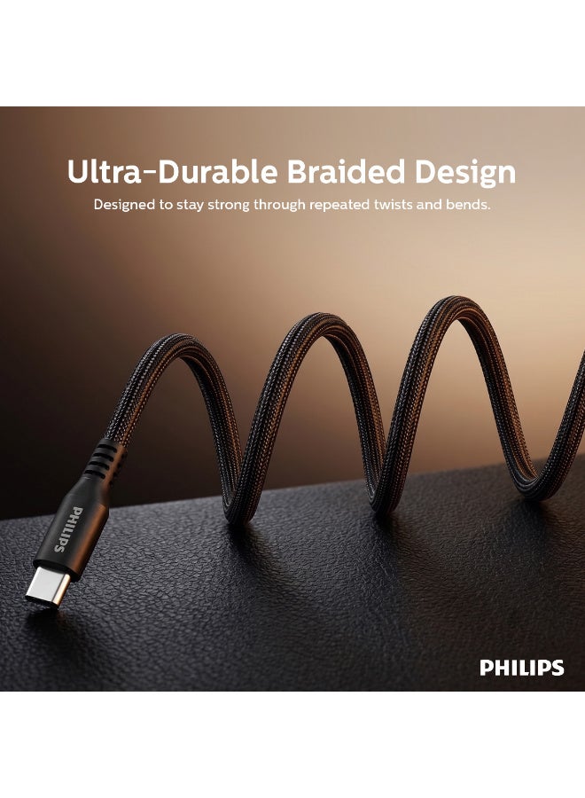 Philips 60W USB-C to USB-C Soft Silicone Fast Charging Cable ,1.2m/4ft, 480Mbps Data Sync, Tangle-Resistant, Black black - Image 4