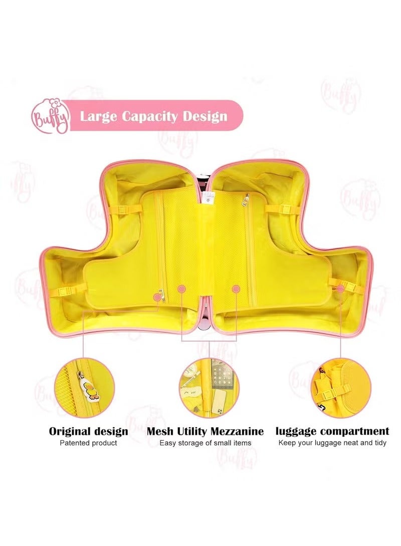 Kids' 24" Ride-On Duck Suitcase - Hard Shell Carry-On with Safety Belt, Telescoping Handle, FootRest & Trolley Design - Image 3