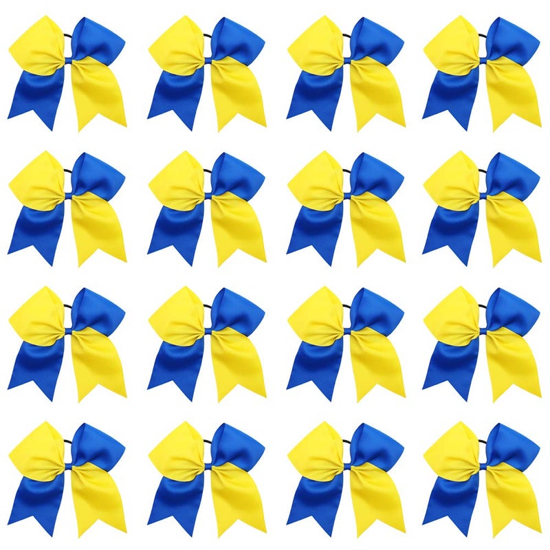 16PCS 8 Large Cheer Hair Bows Ponytail Holder Elastic Band Handmade for Cheerleading Teen Girls College Sports Royal BlueYellow 1 Count Pack of 16