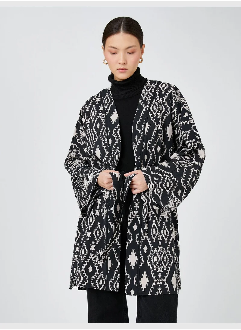 كوتون Ethnic Patterned Belted Midi Kimono