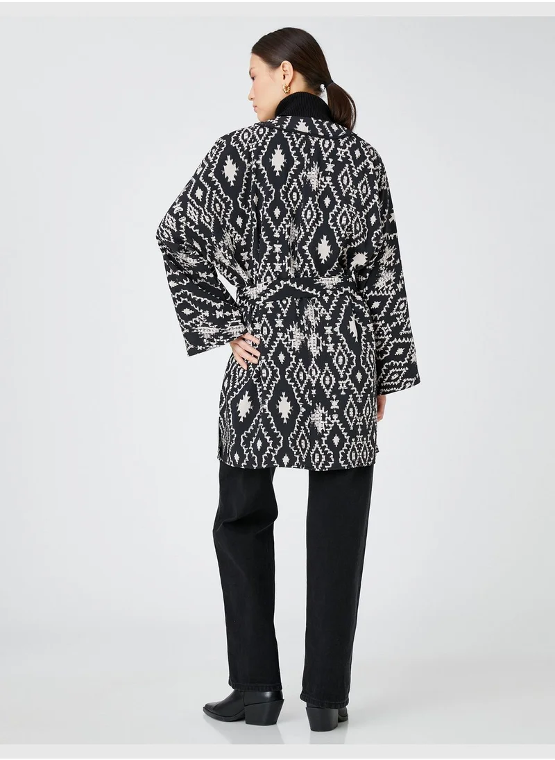 KOTON Ethnic Patterned Belted Midi Kimono