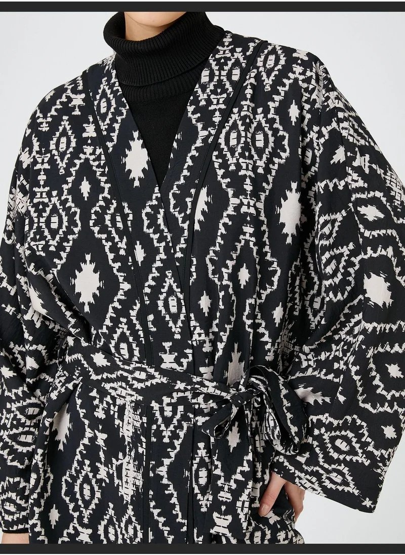 KOTON Ethnic Patterned Belted Midi Kimono