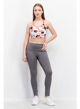 Women Lightly Padded Allover Print Sports Bra, Peach Combo