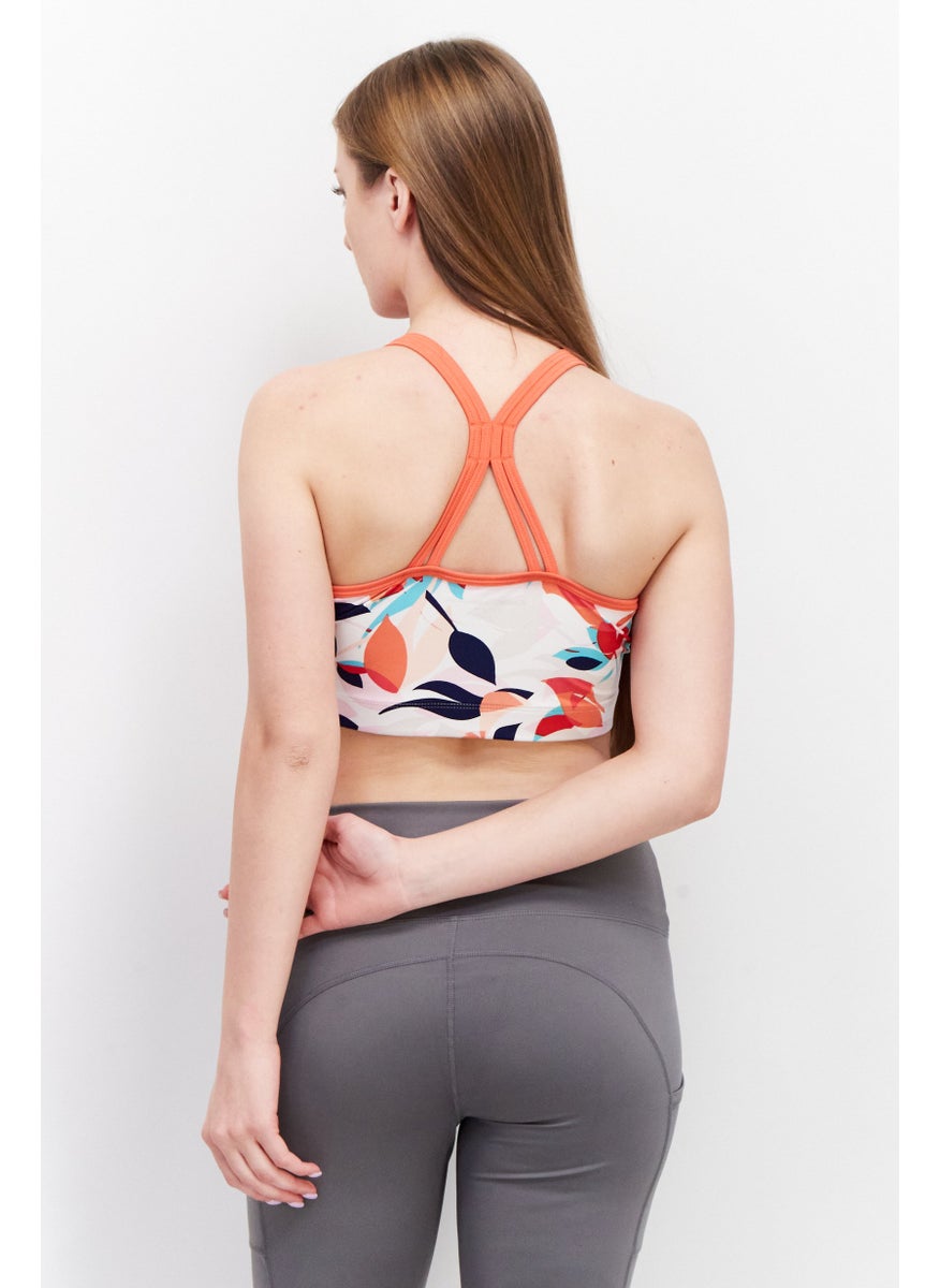 Tommy Hilfiger Sport - Women Lightly Padded Allover Print Sports Bra, Peach Combo - Image 1