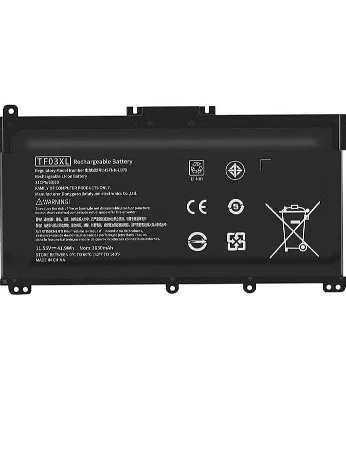 بطارية لابتوب HT03XL TF03XL متوافقة مع HP Pavilion 14-CE 14-CF 14-CK 14-DF 14-DH 14-MA 14-cm 14Q-CS 14Q-CY 15-CS 15-DA 15-DB 15-CW 17-by 17-CA G7 340 348 G5 L11119-855 L11421-421 - Image 1