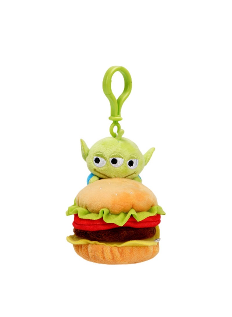 11cm Cute Plush Keychain Toy, Hamburger Green Three-Eyed Plush Texture Pendant, Bag Pendant Decoration, Suitable For Children Over 0 Years Old Toy Gift - Image 1