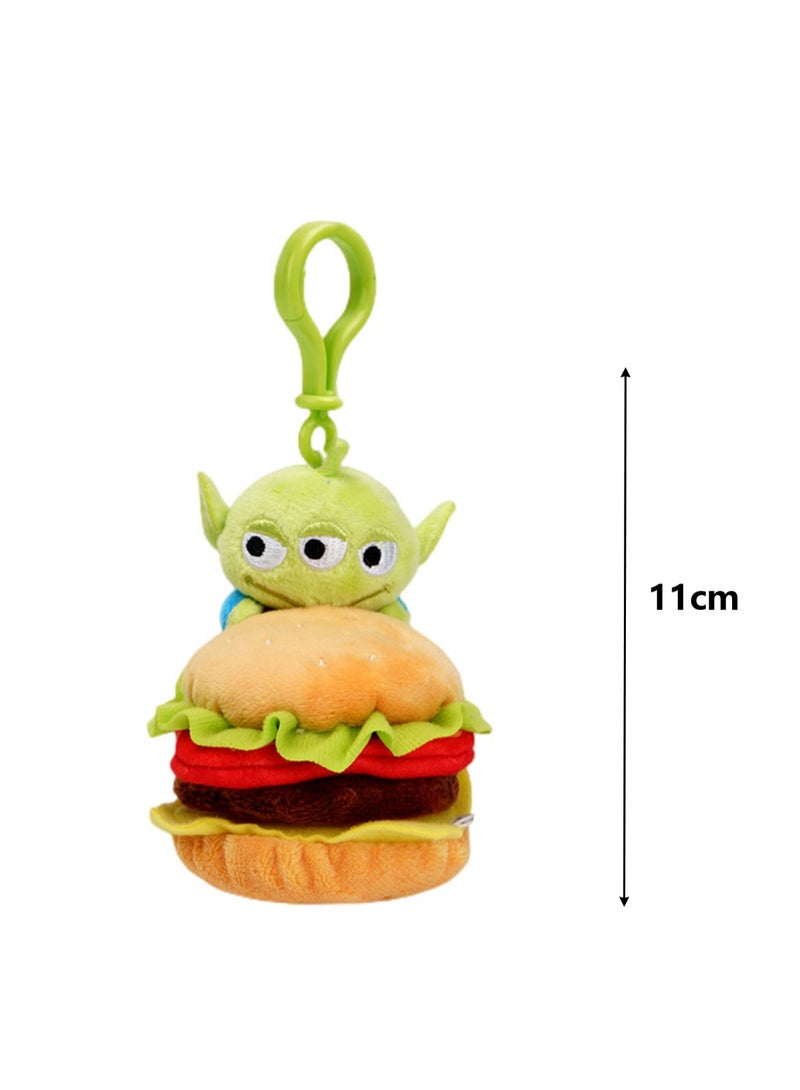 11cm Cute Plush Keychain Toy, Hamburger Green Three-Eyed Plush Texture Pendant, Bag Pendant Decoration, Suitable For Children Over 0 Years Old Toy Gift - Image 2