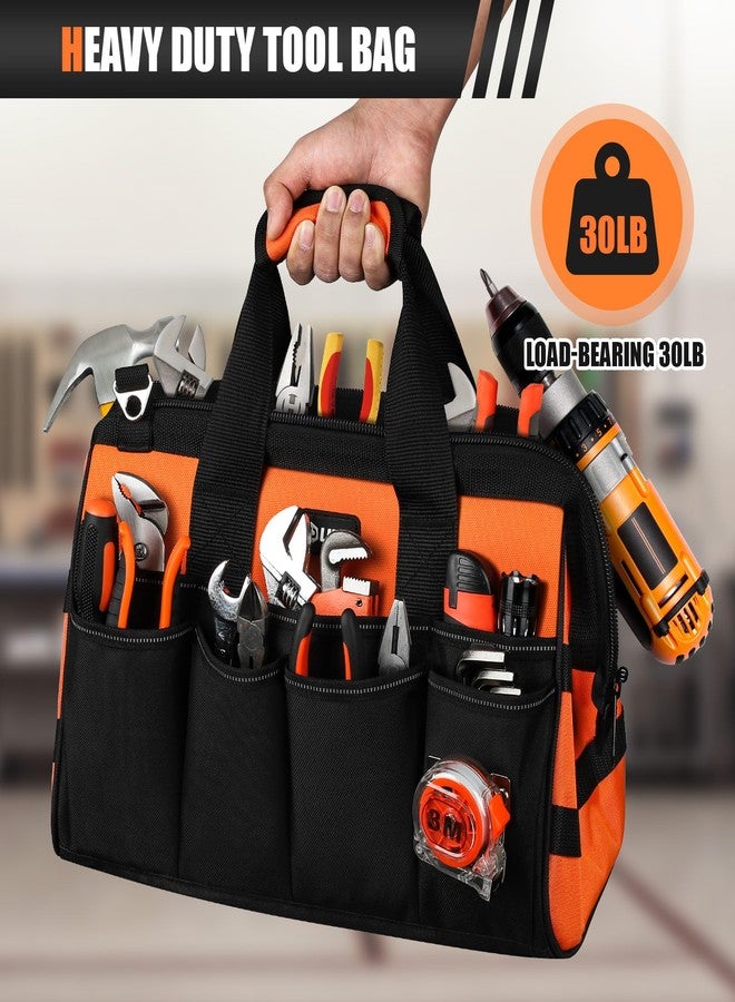 UUP Heavy Duty Tool Bag 15-Inch, 16-Pocket Portable Soft Tool Box Organizer Storage, Handle Tactical Carry Tote Empty Toolbox with Large Zipper, Father Day Dad Men Gift for Mechanic Engineer, Orange - Image 4