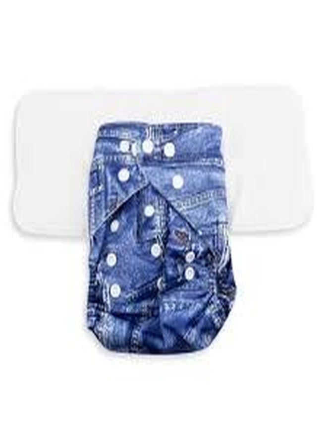 Miracle Moms Reusable Cloth Diaper With Microfiber Insert Adjustable Waist & Height with snap Buttons, Absorbent Insert- Denim Print Cloth Nappies/Daiper (Pack of 1) - Image 1