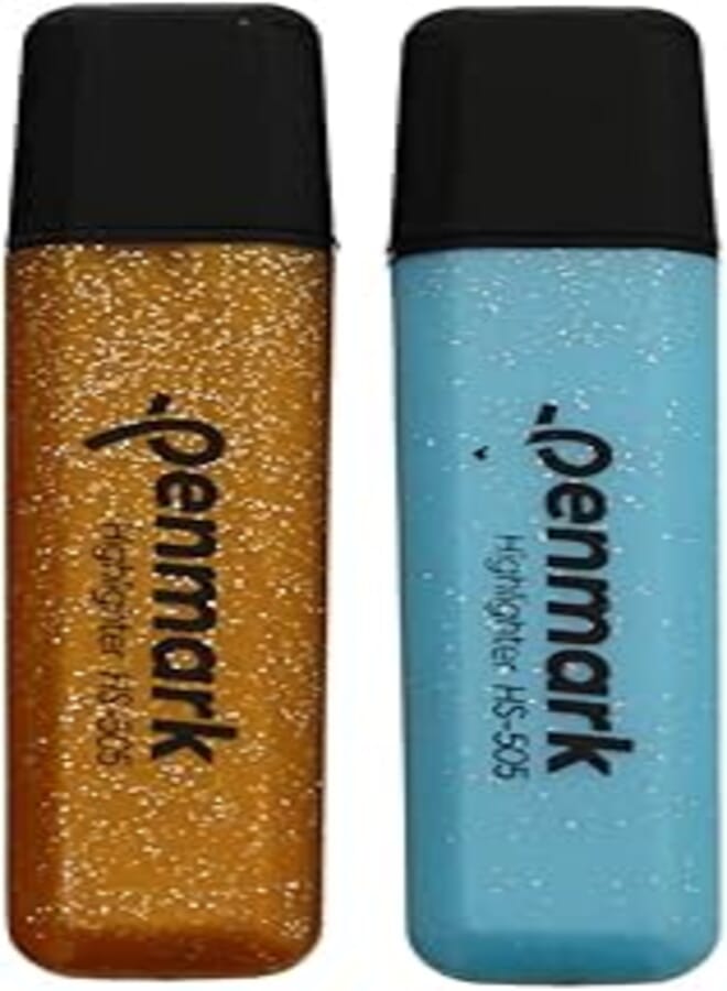 PENMARK Penmark hs-505 high quality metallic permanent shiny highlighter pen set of 2 pcs assorted color. - brown baby blue