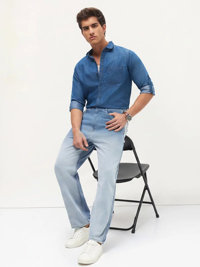 Urbano Fashion  Urbano Fashion Men's Light Blue Loose Baggy Fit Heavy Washed Faded Denim Jeans Non-Stretchable for Men | Best Price UAE