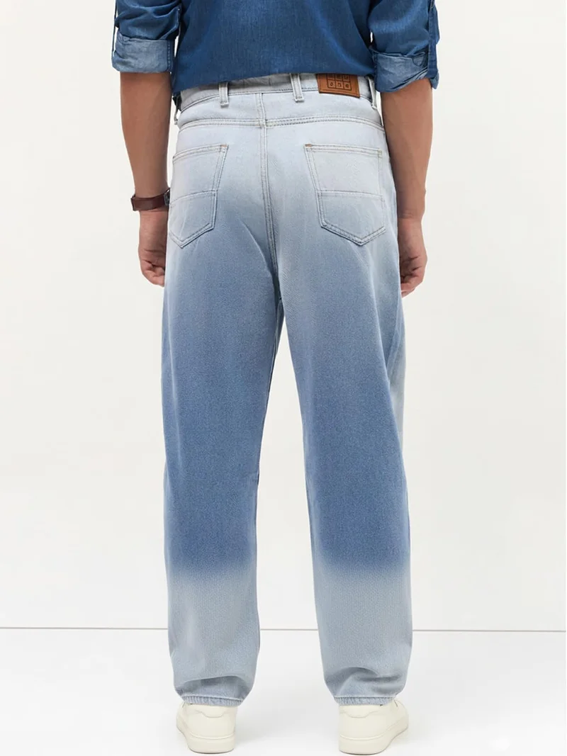 Urbano Fashion  Urbano Fashion Men's Light Blue Loose Baggy Fit Heavy Washed Faded Denim Jeans Non-Stretchable for Men | Best Price UAE