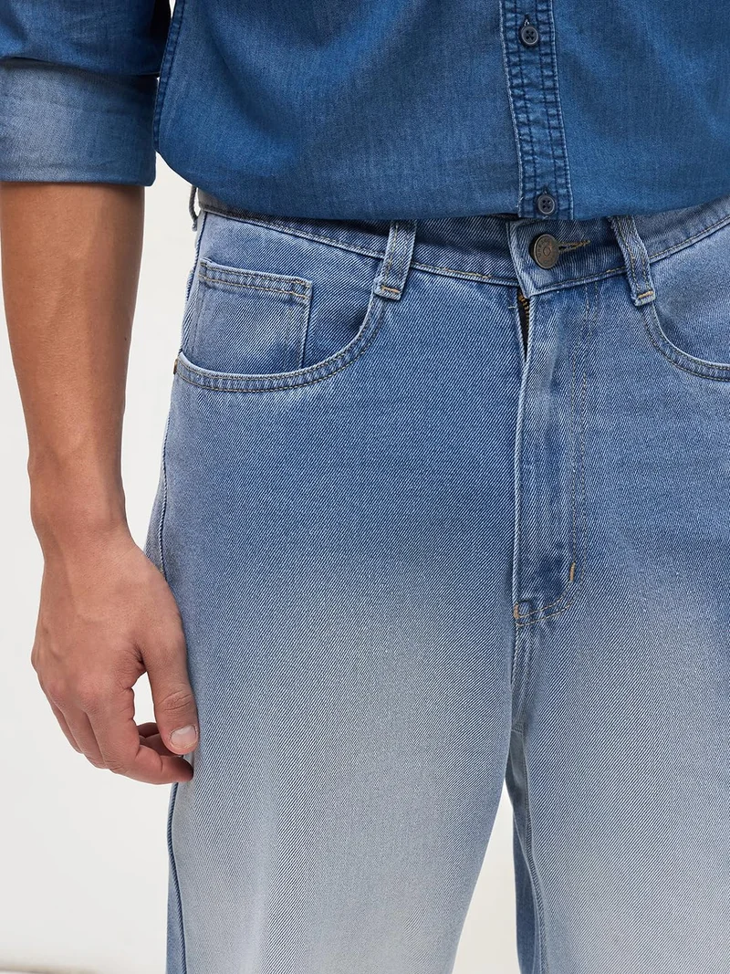 Urbano Fashion  Urbano Fashion Men's Light Blue Loose Baggy Fit Heavy Washed Faded Denim Jeans Non-Stretchable for Men | Best Price UAE