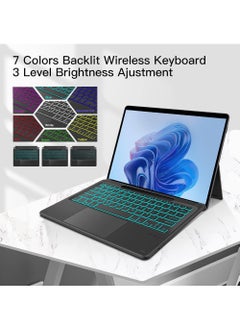 Rock Pow Type Cover for Microsoft Surface Pro 9/Pro 8/Pro X/Pro 10/Pro 11 13 Inch Portable Bluetooth 5.1 Wireless 7-Color Backlit Surface Pro 11/10/9/8/X Keyboard with Touchpad & Pencil Holder  - Image 3