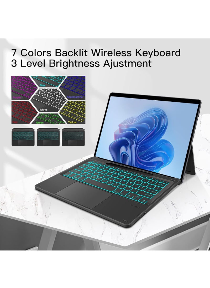 Rock Pow - Type Cover for Microsoft Surface Pro 9/Pro 8/Pro X/Pro 10/Pro 11 13 Inch Portable Bluetooth 5.1 Wireless 7-Color Backlit Surface Pro 11/10/9/8/X Keyboard with Touchpad & Pencil Holder - Image 1