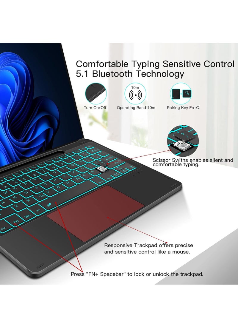 Rock Pow - Type Cover for Microsoft Surface Pro 9/Pro 8/Pro X/Pro 10/Pro 11 13 Inch Portable Bluetooth 5.1 Wireless 7-Color Backlit Surface Pro 11/10/9/8/X Keyboard with Touchpad & Pencil Holder - Image 1