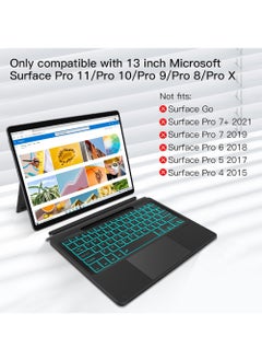 Rock Pow Type Cover for Microsoft Surface Pro 9/Pro 8/Pro X/Pro 10/Pro 11 13 Inch Portable Bluetooth 5.1 Wireless 7-Color Backlit Surface Pro 11/10/9/8/X Keyboard with Touchpad & Pencil Holder  - Image 2