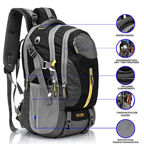 HEROZ Hacker 50 litres Large Size Nylon Travel Laptop Backpack Water Resistant Slim Durable Computer Book Bag Tracking Fits Up to 17.3-inch Laptop (Grey & Black) - Image 5