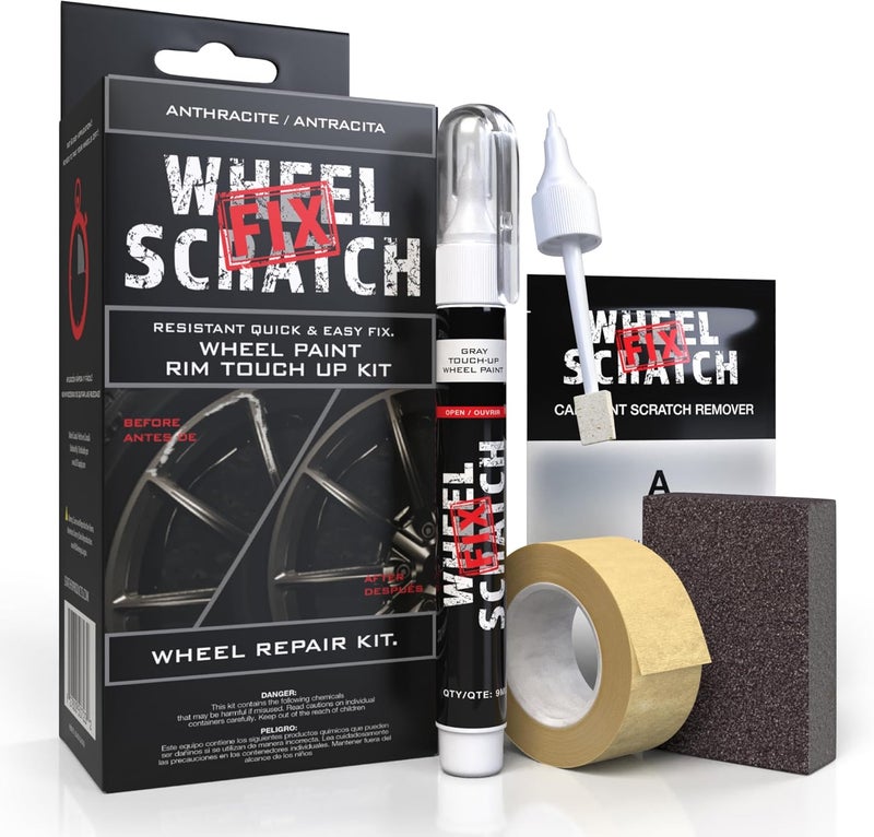 Wheel Scratch Fix ® Gray Touch Up Paint for Cars - DIY Alloy Wheel Repair Kit, Curb Rash Remover with Fast-Drying Pen - Long-Lasting OEM Finish Car Rim Paint for Scuffs and Chips at Home (Anthracite) - Image 1