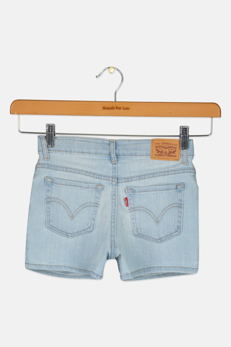 Levi's Kids Girl Washed Denim Shorts, Blue - Image 3