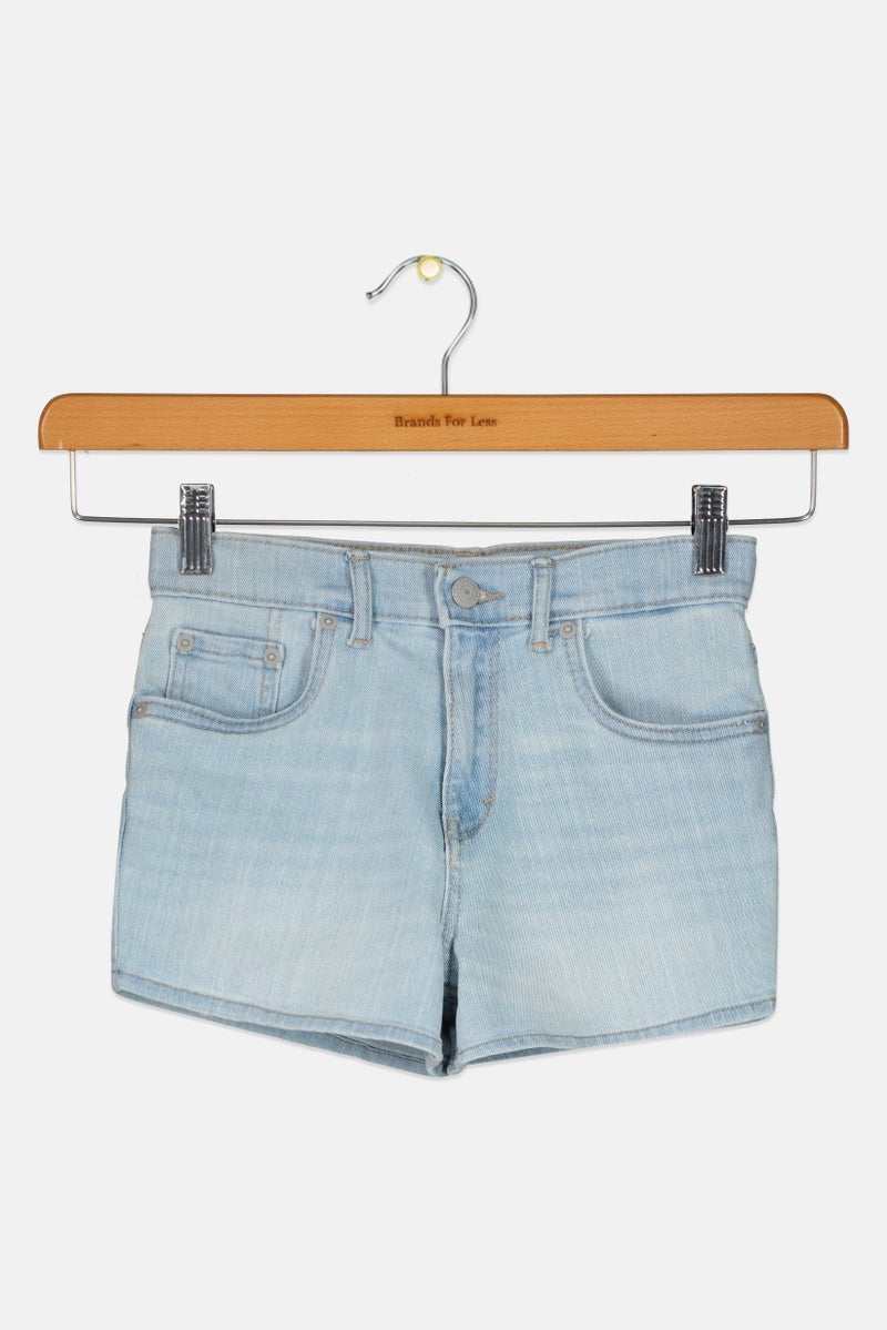Levi's Kids Girl Washed Denim Shorts, Blue - Image 2
