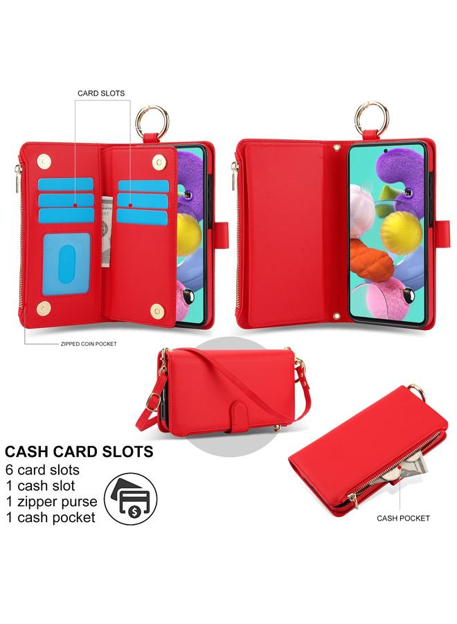 اس-توب جراب هاتف Samsung Galaxy A71 4G Crossbody Ring متعدد الوظائف محفظة جلدية - Image 2