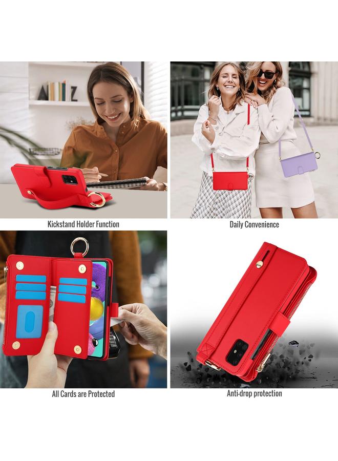 اس-توب جراب هاتف Samsung Galaxy A71 4G Crossbody Ring متعدد الوظائف محفظة جلدية - Image 4