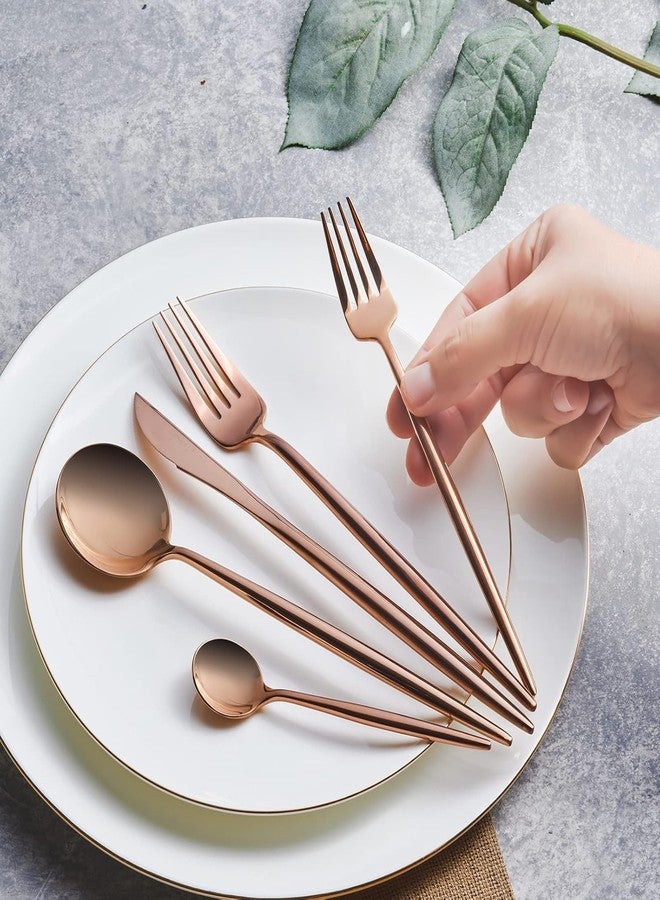 BLURISM Stainless Steel, Snplowum 5-Piece Gold Cutlery Set Gold Utensils Set Service for 5, Spoons and Forks Set for Home Restaurant, Wrapped Gift Box Birthday Wedding Gift - Image 1