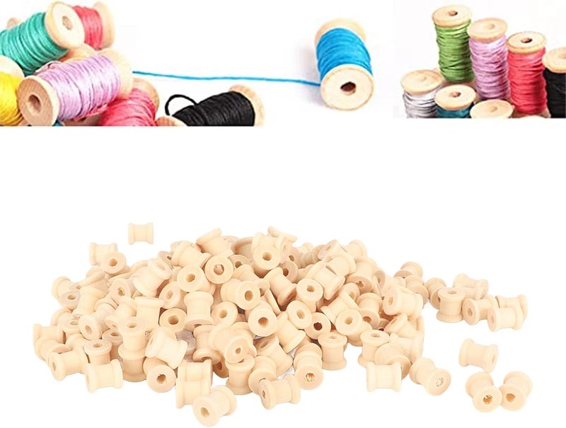 Wooden Spools Unfinished Polished Wood Smoothing Wooden Spools for Threading Decoration DIY Crafting 200 Pieces 14 x 13mm - Image 5