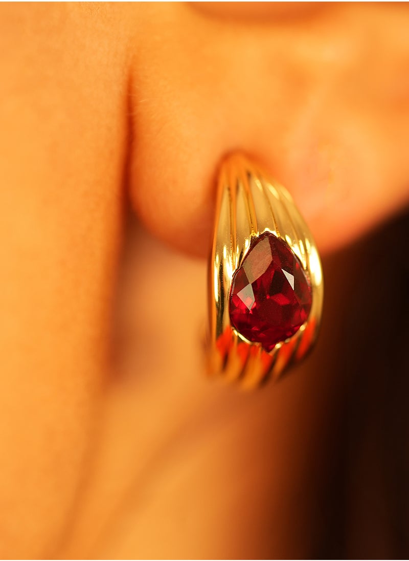 BUCKLEY LONDON Garnet Praline Huggie Stud Earring  - Image 3