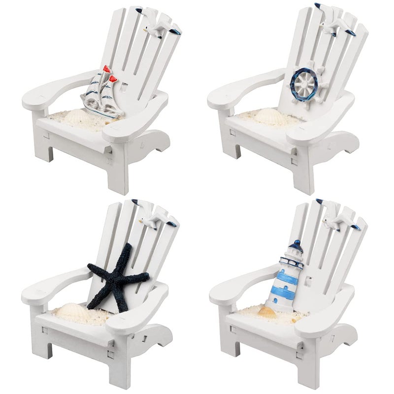 Meching 4 Pack Wooden Handmade Mini Chair Ornament Beach Decor Nautical Decoration for Bathroom Bedroom Decor Home Decor Article Home Office Desk 4 x 375 x 375 inches Light Blue