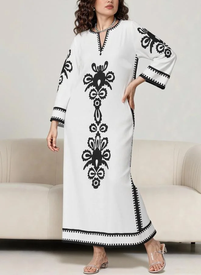 تايك تو جلابية بياقة مفتوحة بطبعة جرافيك