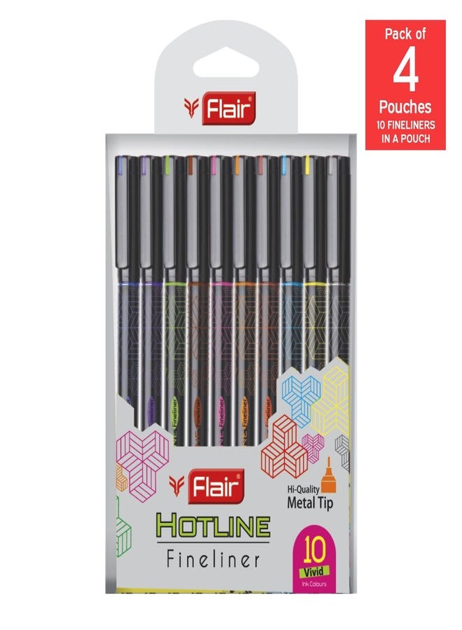 FLAIR Hotline Fineliner Metal Tip Pen | Tip Size 0.7 to 1 mm | Comfortable Grip | Fineliner Pens Set For Mandala, Sketching, Doodling, Journal & Outline | 10 Shades x 4 Sets. - Image 2